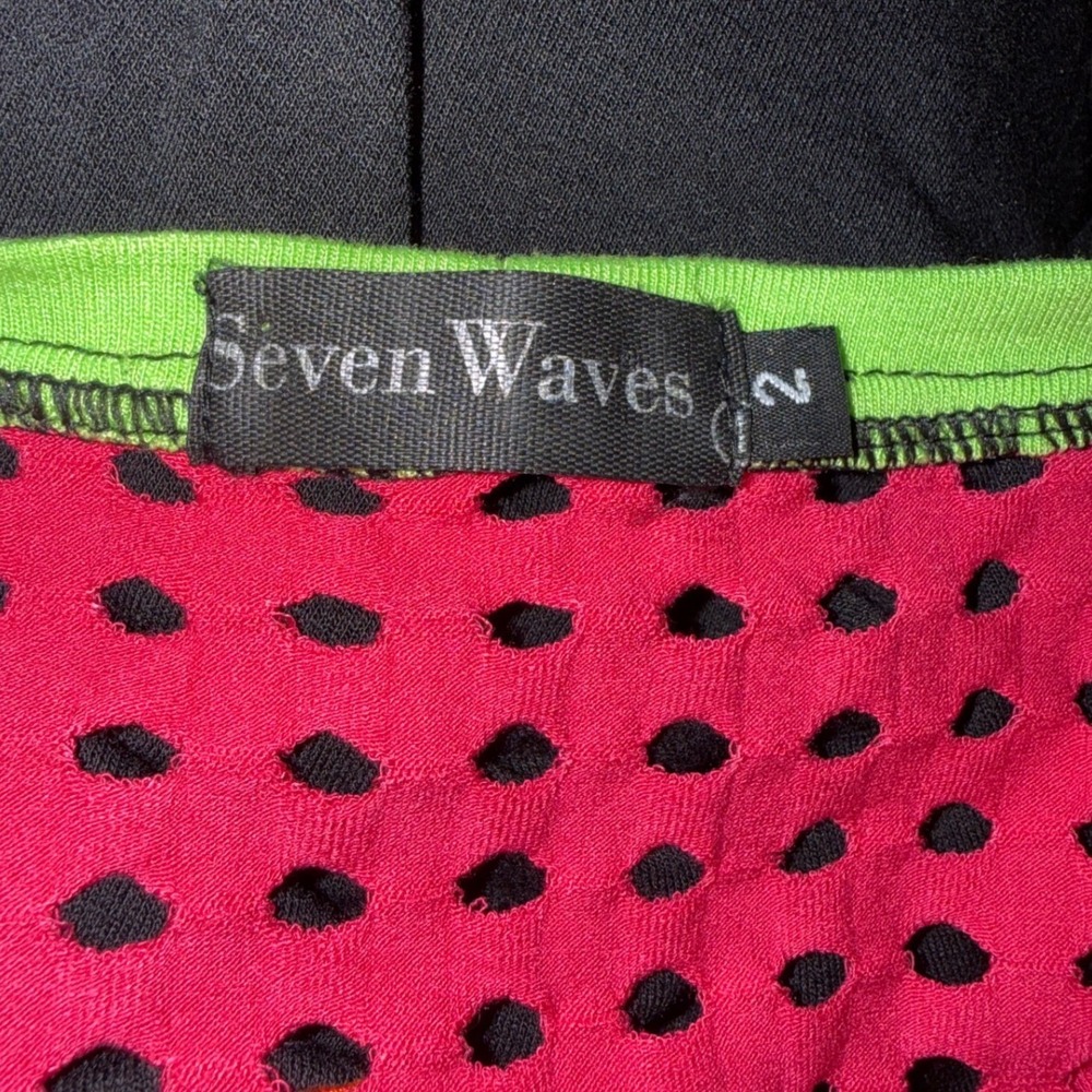 Seven Waves Mixed Media Mini Dress Neon Floral Polka Dot Mesh Artsy Boho Size 2 - Picture 3 of 9